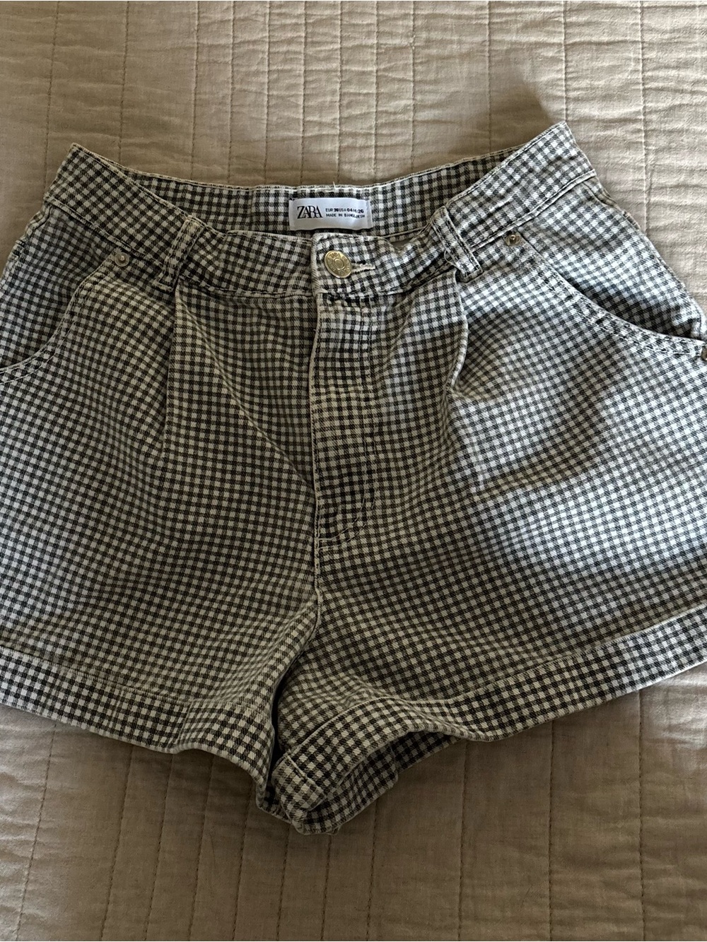 ZARA Women's Gingham High-Waist Shorts - Black & White